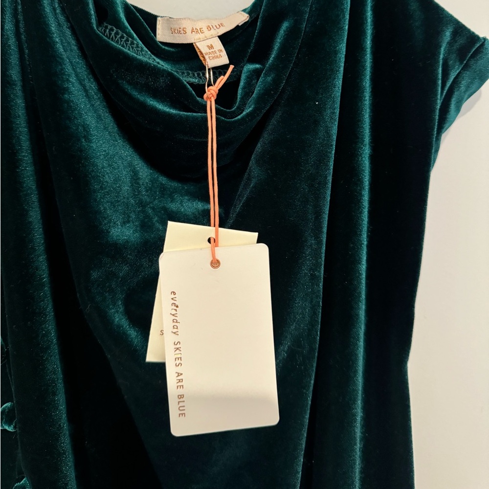 Skies Are Blue Green Velvet Midi Dress - Picture 6 of 8